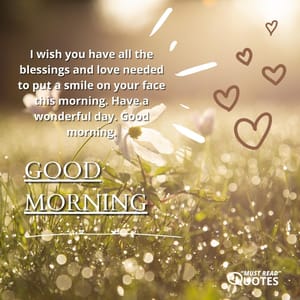 I wish you have all the blessings and love needed to put a smile on your face this morning. Have a wonderful day. Good morning.