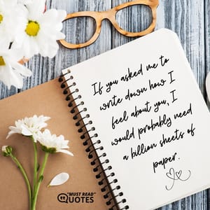 If you asked me to write down how I feel about you, I would probably need a billion sheets of paper.