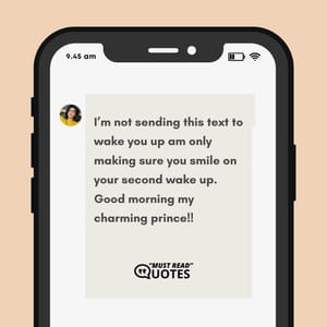 I’m not sending this text to wake you up am only making sure you smile on your second wake up. Good morning my charming prince!!