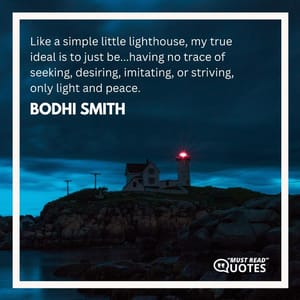 Like a simple little lighthouse, my true ideal is to just be...having no trace of seeking, desiring, imitating, or striving, only light and peace.