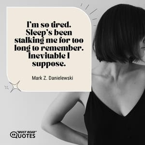 I'm so tired. Sleep's been stalking me for too long to remember. Inevitable I suppose.