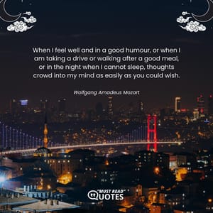 When I feel well and in a good humour, or when I am taking a drive or walking after a good meal, or in the night when I cannot sleep, thoughts crowd into my mind as easily as you could wish.
