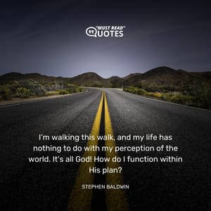 I’m walking this walk, and my life has nothing to do with my perception of the world. It’s all God! How do I function within His plan?