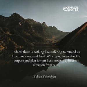 Indeed, there is nothing like suffering to remind us how much we need God. What good news that His purpose and plan for our lives move in a different direction from ours!