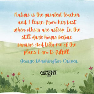 Nature is the greatest teacher and I learn from her best when others are asleep. In the still dark hours before sunrise God tells me of the plans I am to fulfill.