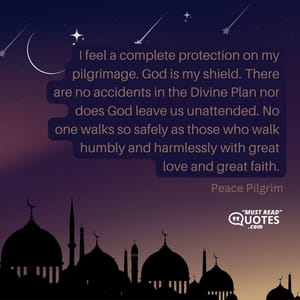 I feel a complete protection on my pilgrimage. God is my shield. There are no accidents in the Divine Plan nor does God leave us unattended. No one walks so safely as those who walk humbly and harmlessly with great love and great faith.