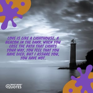 Love is like a lighthouse, a beacon in the dark. When you lose the path that lights your way, you feel that you have died, but I assure you, you have not.