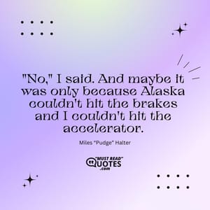 "No," I said. And maybe it was only because Alaska couldn't hit the brakes and I couldn't hit the accelerator.