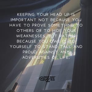 Keeping your head up is important not because you have to prove something to others or to hide your weaknesses, but rather because you owe it to yourself to stand tall and proud against any adversities of life.