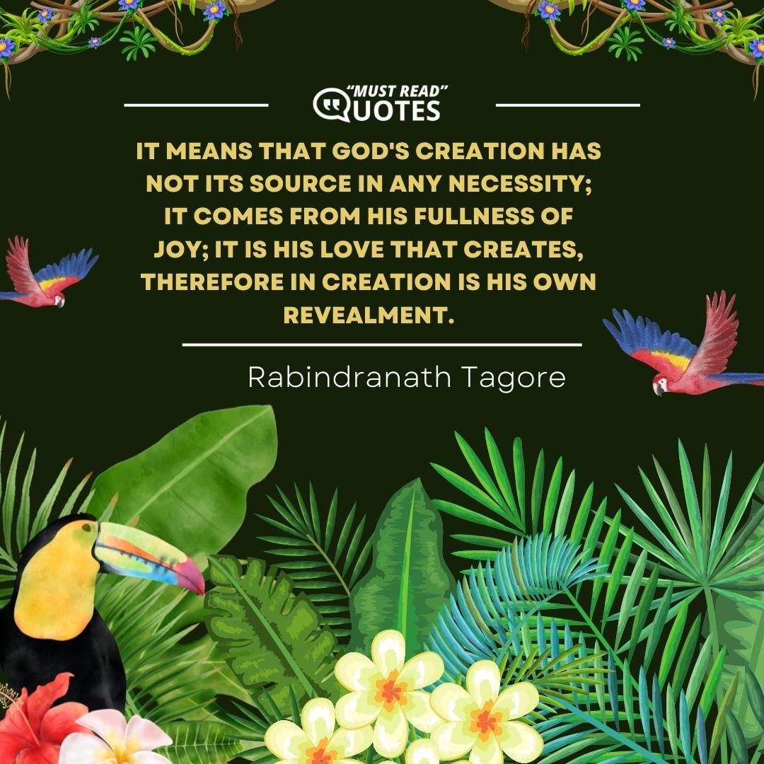 It means that God's Creation has not its source in any necessity; it comes from his fullness of joy; it is his love that creates, therefore in Creation is his own revealment.