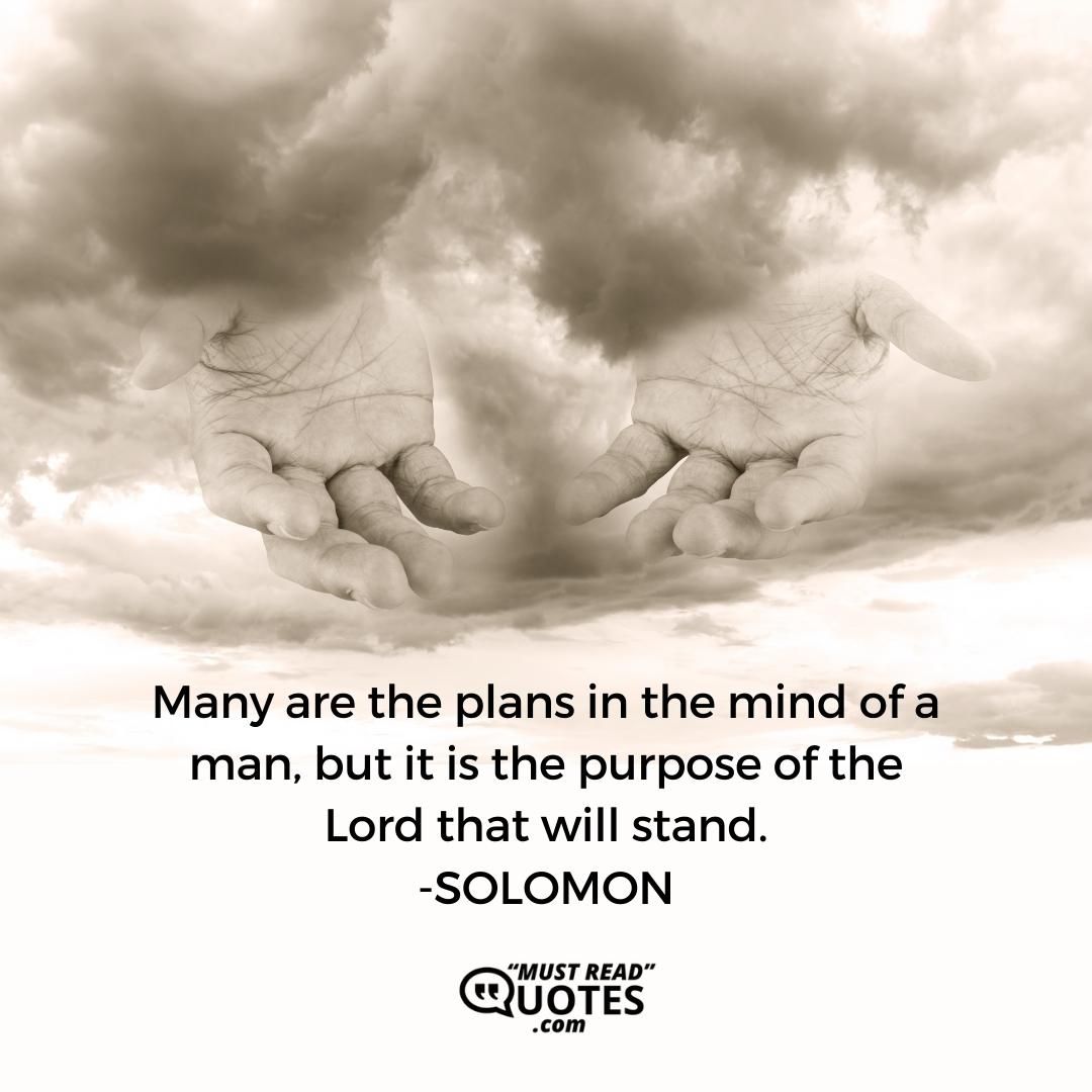 Many are the plans in the mind of a man, but it is the purpose of the Lord that will stand.