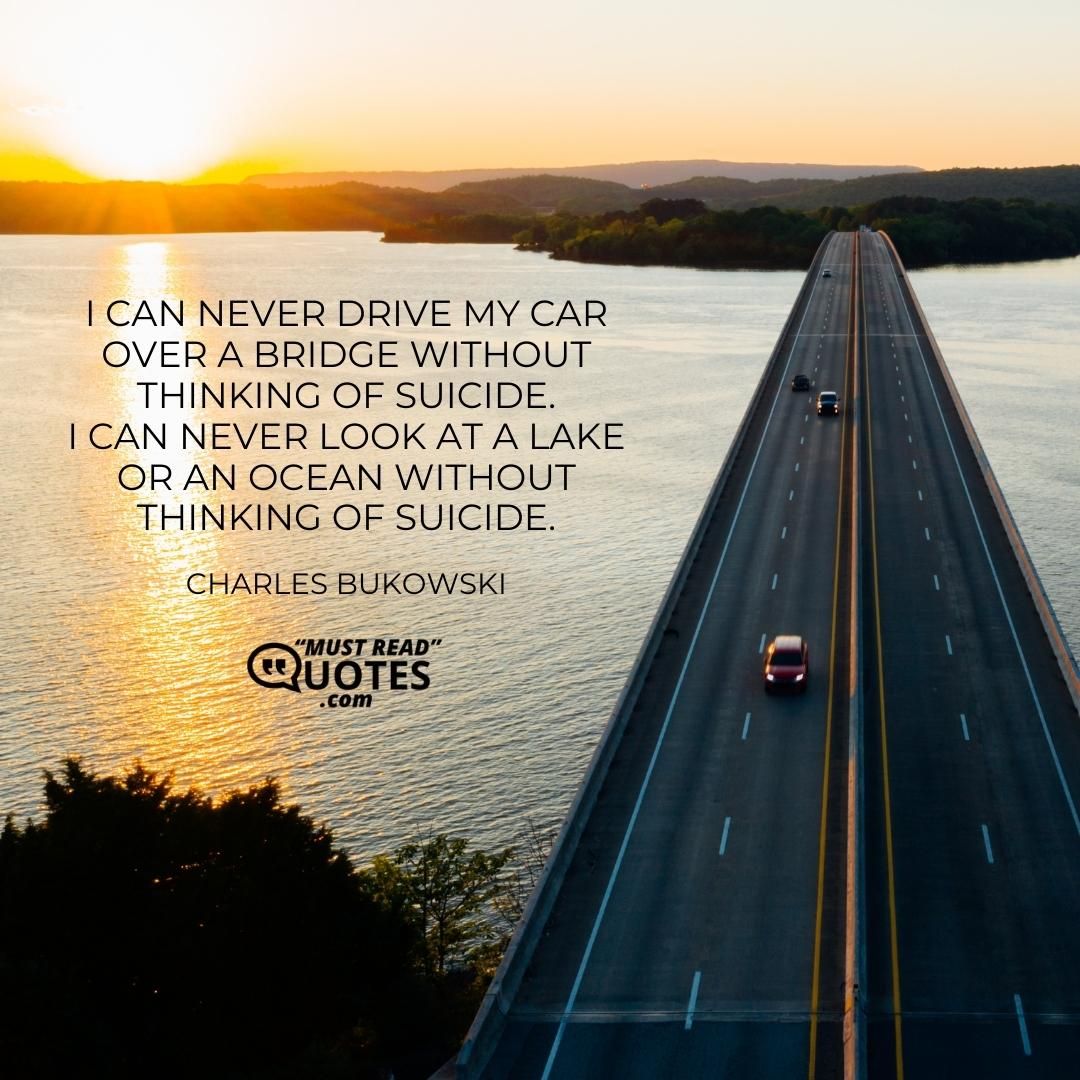 I can never drive my car over a bridge without thinking of suicide. I can never look at a lake or an ocean without thinking of suicide.