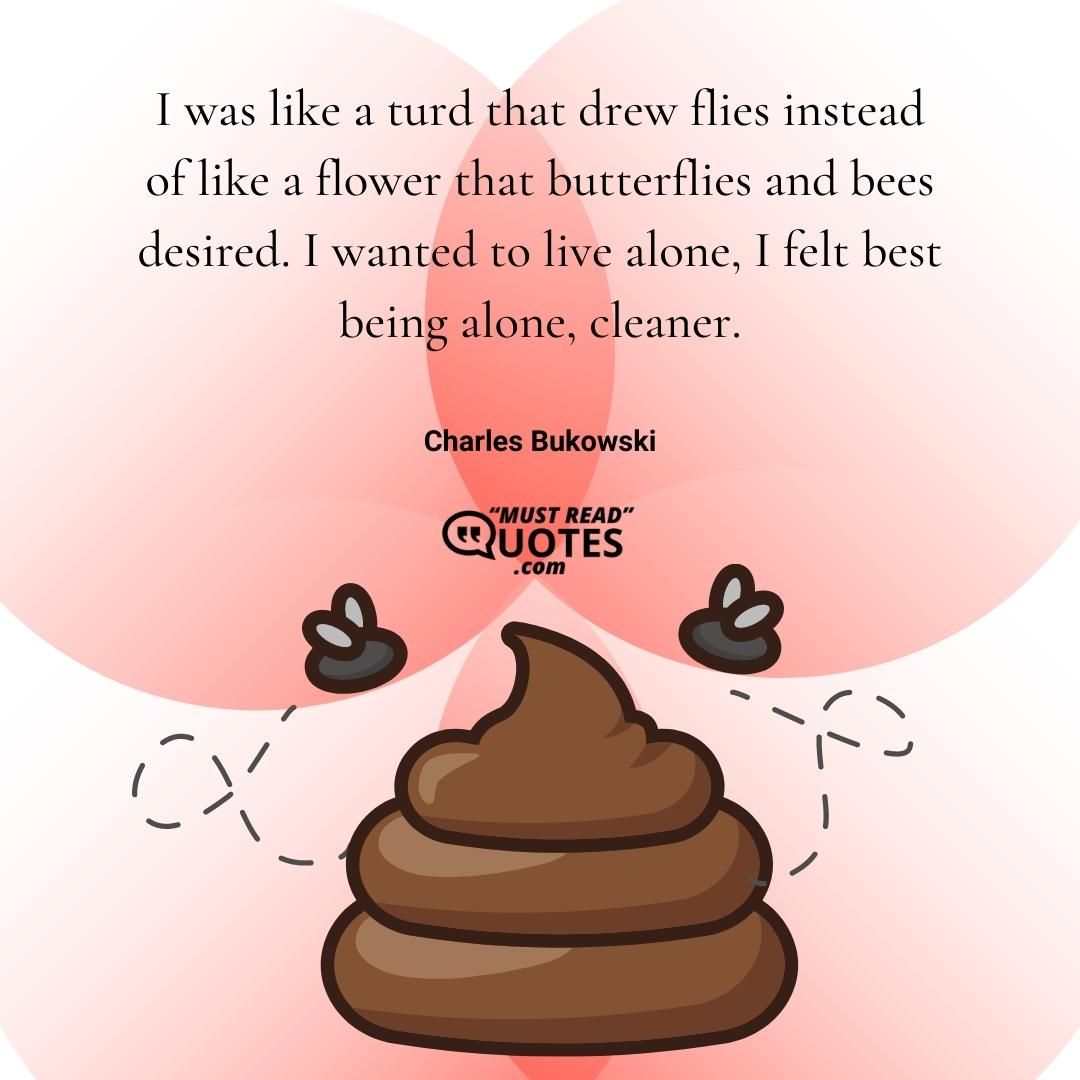 I was like a turd that drew flies instead of like a flower that butterflies and bees desired. I wanted to live alone, I felt best being alone, cleaner.