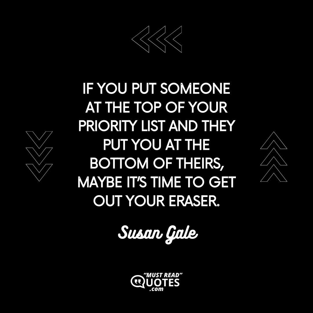 If you put someone at the top of your priority list and they put you at the bottom of theirs, maybe it’s time to get out your eraser.