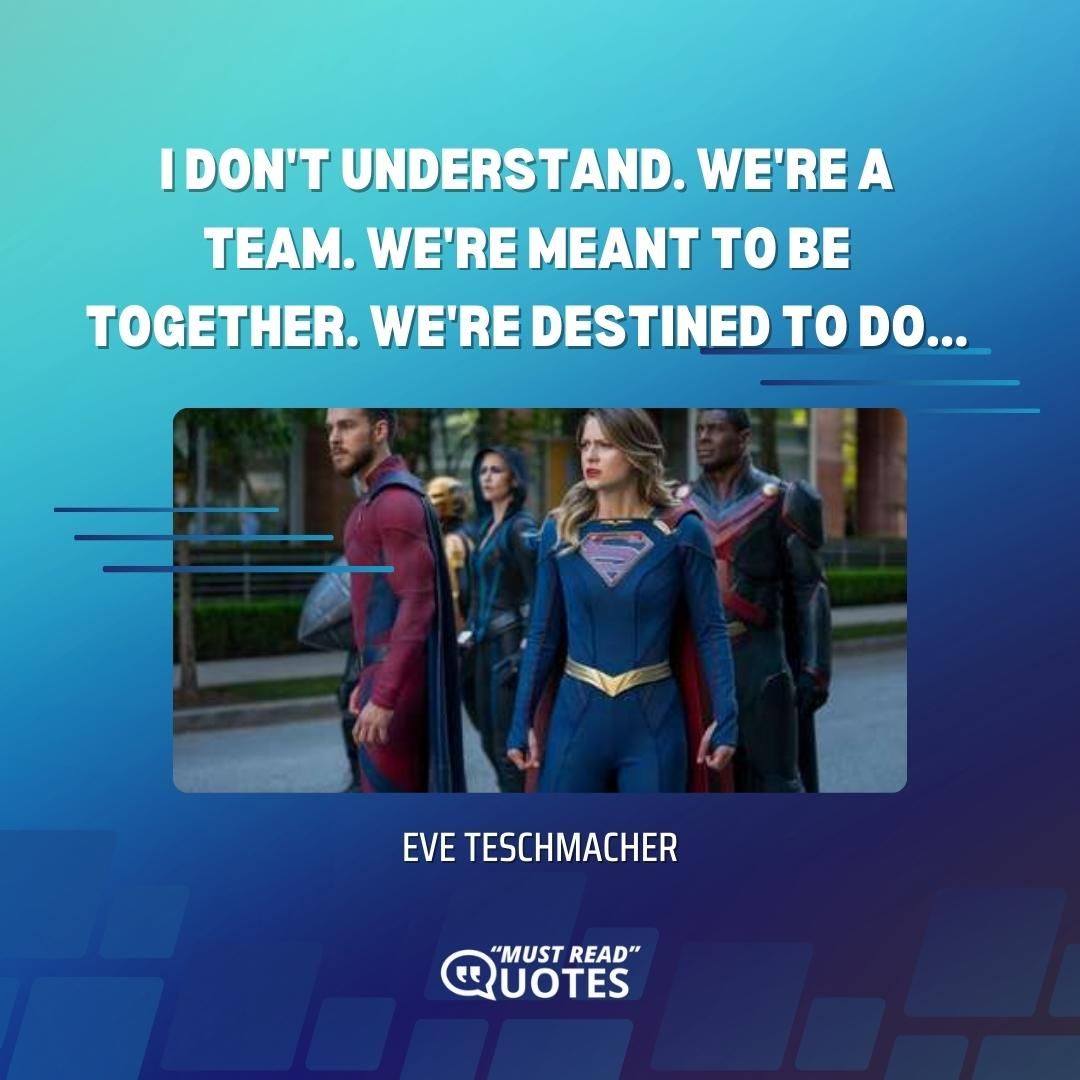 I don't understand. We're a team. We're meant to be together. We're destined to do...