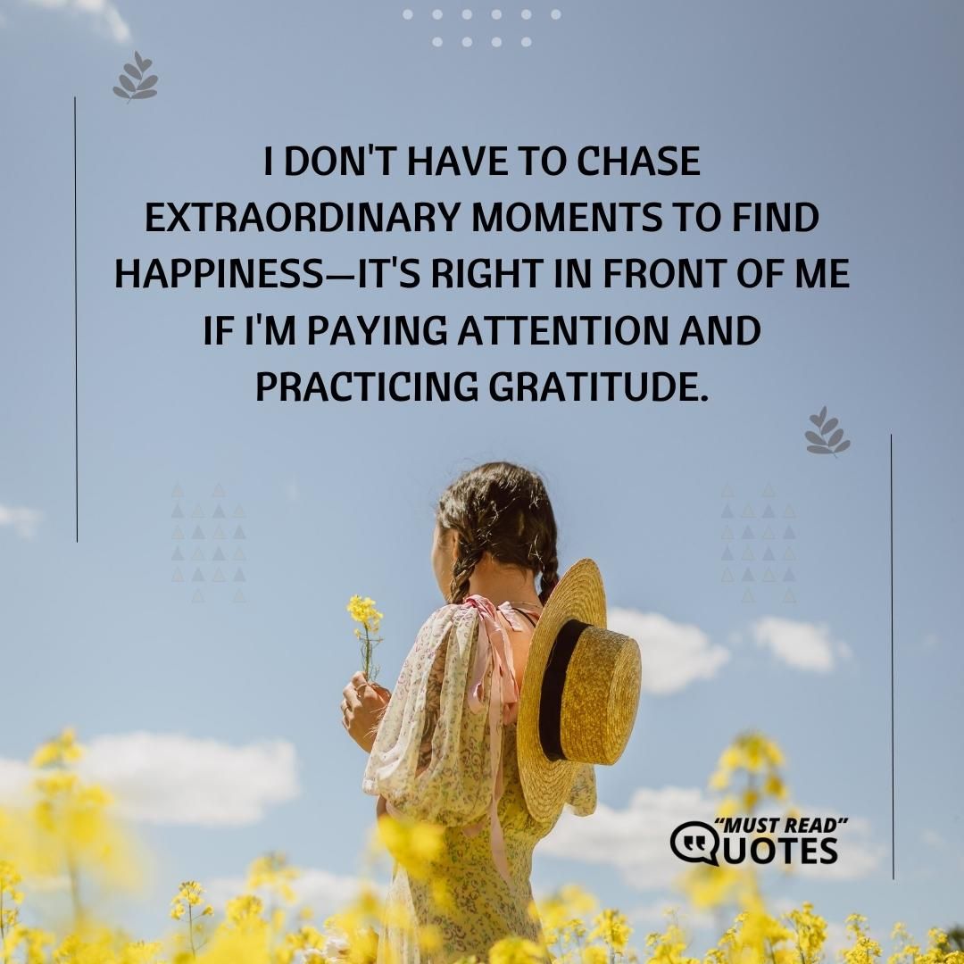 I don't have to chase extraordinary moments to find happiness—it's right in front of me if I'm paying attention and practicing gratitude.