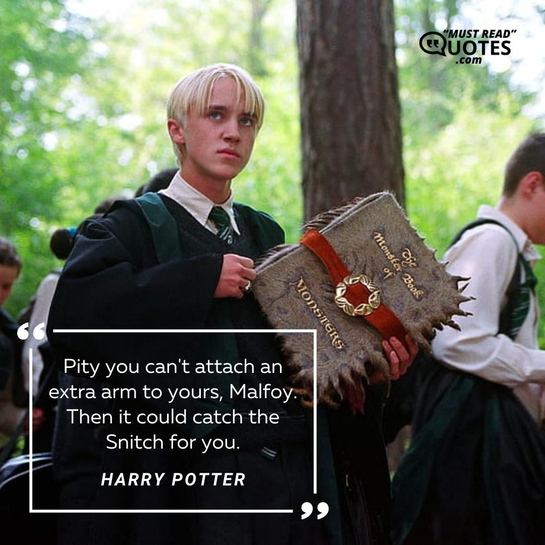 Pity you can't attach an extra arm to yours, Malfoy. Then it could catch the Snitch for you.
