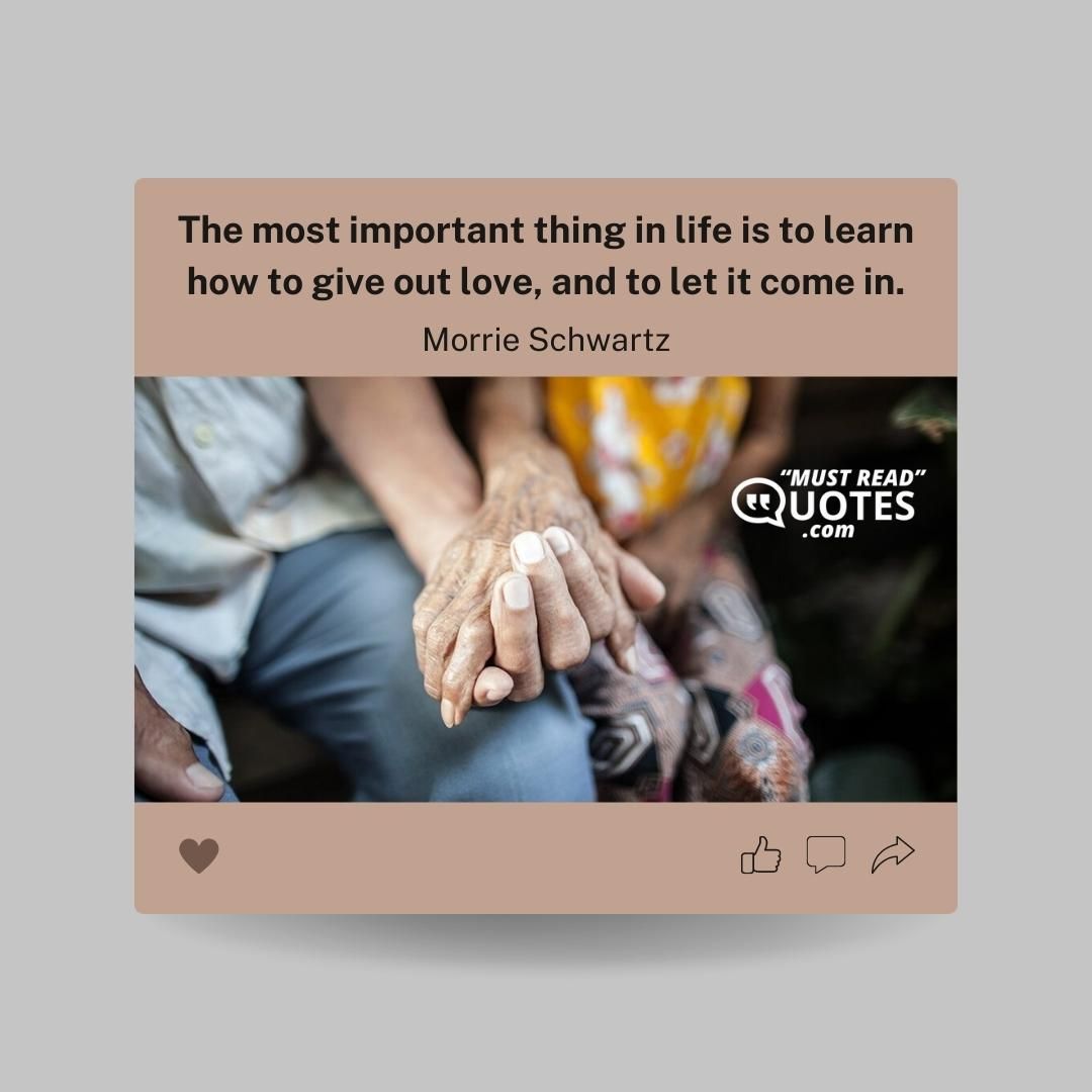The most important thing in life is to learn how to give out love, and to let it come in.