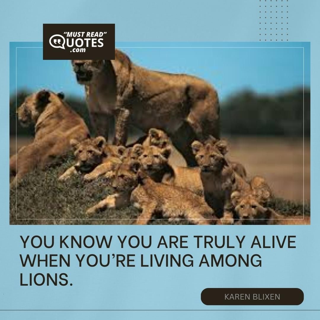 You know you are truly alive when you’re living among lions.