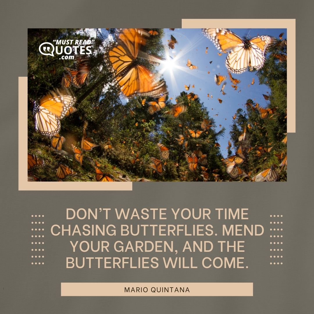 Don’t waste your time chasing butterflies. Mend your garden, and the butterflies will come.