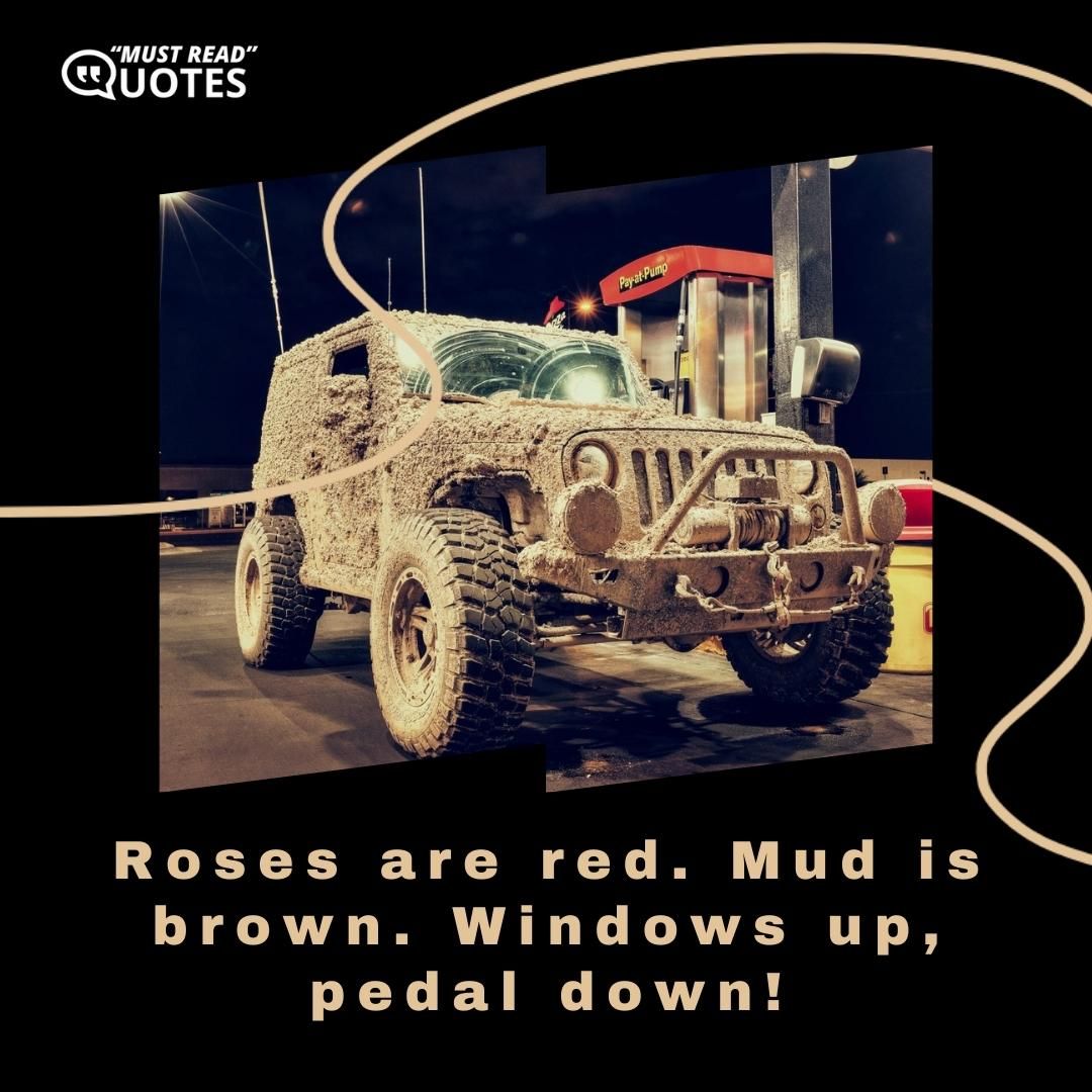 Roses are red. Mud is brown. Windows up, pedal down!