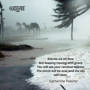 Storms we all face But keeping moving with grace You will see your rainbow appear The storm will be over and the sky will clear.