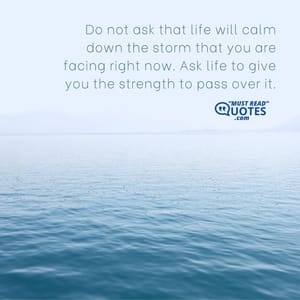 Do not ask that life will calm down the storm that you are facing right now. Ask life to give you the strength to pass over it.