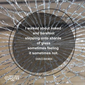 I walked about naked and barefoot stepping onto shards of glass sometimes feeling it sometimes not.