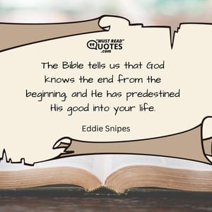 The Bible tells us that God knows the end from the beginning, and He has predestined His good into your life.