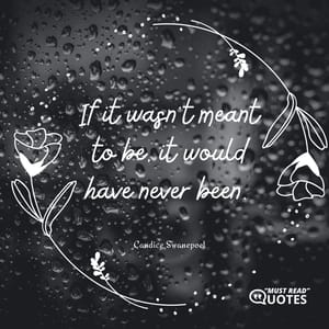 If it wasn't meant to be, it would have never been.