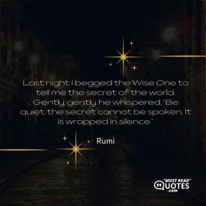 Last night I begged the Wise One to tell me the secret of the world. Gently, gently, he whispered, "Be quiet, the secret cannot be spoken, It is wrapped in silence."