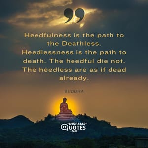 Heedfulness is the path to the Deathless. Heedlessness is the path to death. The heedful die not. The heedless are as if dead already.