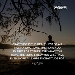 Gratitude is the healthiest of all human emotions. The more you express gratitude for what you have, the more likely you will have even more to express gratitude for.