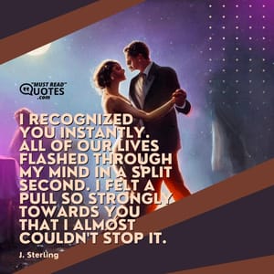 I recognized you instantly. All of our lives flashed through my mind in a split second. I felt a pull so strongly towards you that I almost couldn't stop it.
