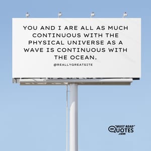 You and I are all as much continuous with the physical universe as a wave is continuous with the ocean.