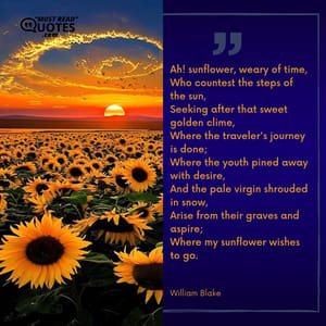 Ah! sunflower, weary of time, Who countest the steps of the sun, Seeking after that sweet golden clime, Where the traveler's journey is done; Where the youth pined away with desire, And the pale virgin shrouded in snow, Arise from their graves and aspire; Where my sunflower wishes to go.