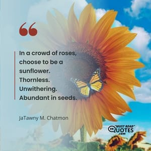 In a crowd of roses, choose to be a sunflower. Thornless. Unwithering. Abundant in seeds.