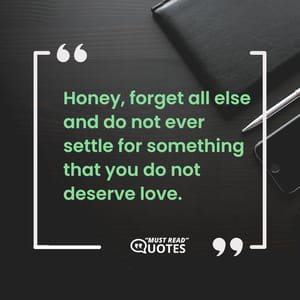 Honey, forget all else and do not ever settle for something that you do not deserve love.