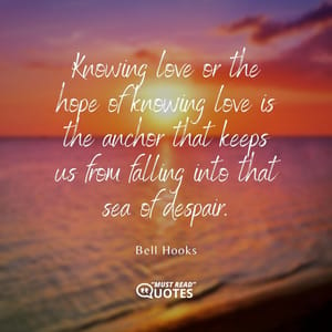 Knowing love or the hope of knowing love is the anchor that keeps us from falling into that sea of despair.
