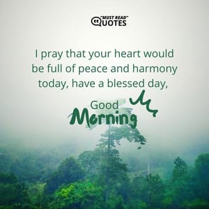 I pray that your heart would be full of peace and harmony today, have a blessed day, good morning.