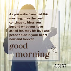 As you wake from bed this morning, may the Lord continue to bless you beyond what you have asked for, may his love and peace abide in your heart now and forever, good morning.