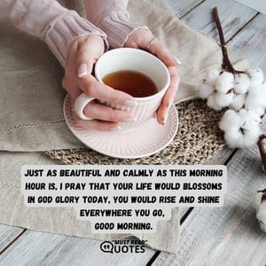 Just as beautiful and calmly as this morning hour is, I pray that your life would blossoms in God glory today, you would rise and shine everywhere you go, good morning.