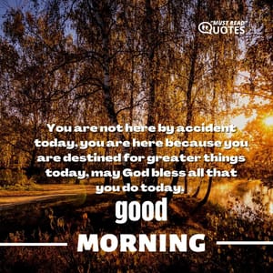 You are not here by accident today, you are here because you are destined for greater things today, may God bless all that you do today, good morning.