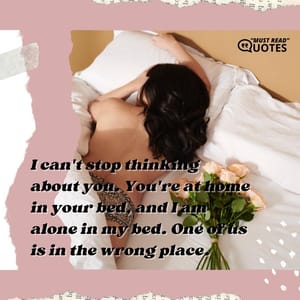 I can't stop thinking about you. You're at home in your bed, and I am alone in my bed. One of us is in the wrong place.