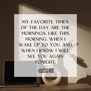 My favorite times of the day are the mornings, like this morning, when I wake up to you, and when I know I will see you again tonight.