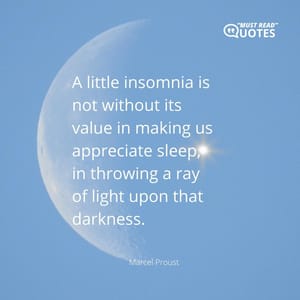 A little insomnia is not without its value in making us appreciate sleep, in throwing a ray of light upon that darkness.