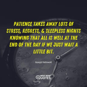 Patience takes away lots of stress, regrets, & sleepless nights knowing that all is well at the end of the day if we just wait a little bit.