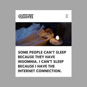 Some people can’t sleep because they have insomnia. I can’t sleep because I have the internet connection.