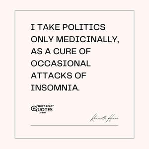 I take politics only medicinally, as a cure of occasional attacks of insomnia.