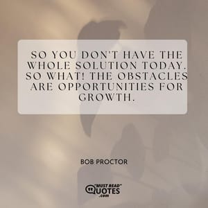 So you don't have the whole solution today. So what! The obstacles are opportunities for growth.
